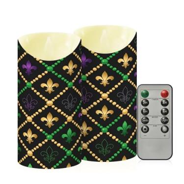 Imagem de Wassud Pacote com 2 velas de diamante xadrez Mardi Gras sem chama com controle remoto, velas realistas cintilantes com temporizador, velas decorativas para Natal, casamento, festa, decoração de casa