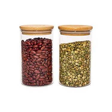 Imagem de KIT 2 POTES DE VIDRO HERMÉTICO C/TAMPA DE BAMBU 600ML