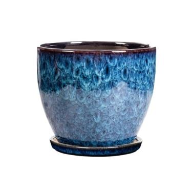 Imagem de KEG801302 Vaso de cerâmica espesso doméstico de 25,5 x 22 cm com bandeja dividida grande de mesa e vaso de plantas verdes