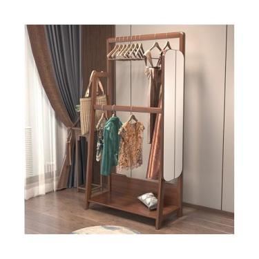 Imagem de KEG801302 Cabide de madeira maciça para corredor com espelho, chão, quarto, cabideiro, espelho de corpo inteiro, suporte de armazenamento de roupas, suporte para chapéu (médio)