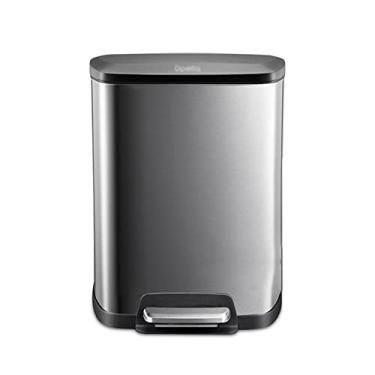 Imagem de Lixeira quadrada de aço inoxidável de 8 l para casa, sala de estar, quarto, banheiro, pedal, lixeira, cozinha, escritório, lixeira, lixeira, cozinha (marrom)