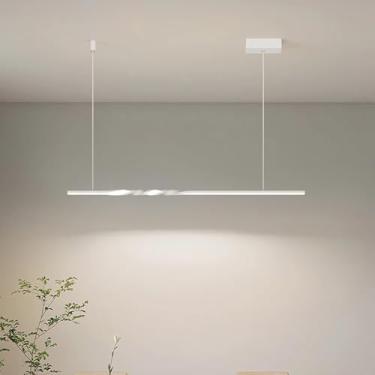 Imagem de Luminária pendente LED linear de 120 cm para ilha de cozinha, 3 cores (3000K-4500K-6000K), dimerizável, lustre para sala de jantar, bar, escritório, moderna, com altura ajustável (branca)