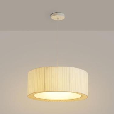 Imagem de Lustre Tambor com Cúpula Francesa de Tecido Plissado, Luminária Pendente de 3 Lâmpadas em Estilo Nórdico Moderno para Corredor, Sala de Jantar, Quarto, Cozinha, Hall de Entrada e Sala de Est