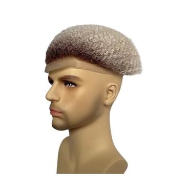 Imagem de Aplique de testa Unidade de peruca cabelo afro onda preto masculino encaracolado sistema substituição humano renda completa(Ombre 60 Style)
