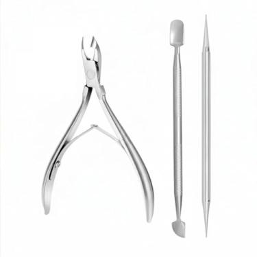Imagem de Alicate de cutícula + espatula + palito inox manicure 3 itens.