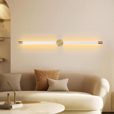 Imagem de LED Lâmpada de parede interna 350° rotação moderna iluminação de parede minimalista metal longo alumínio acrílico escada lâmpada de parede para quarto sala de estar corredor (luz quente dourada, 115