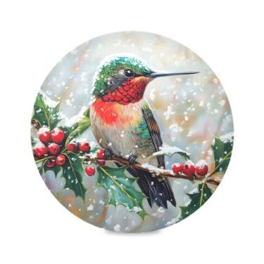 Imagem de STAYTOP Jogo americano redondo de frutas vermelhas e beija-flores 6 peças, tapetes de mesa antiderrapantes fáceis de limpar para decoração de mesa de festa e churrasco