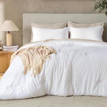 Imagem de Andency Conjunto de edredom branco Super King Plus, 3 peças, tamanho king, leve, macio, sólido, conjunto de cama de microfibra grande e fofa (128 x 120 pol, 2 fronhas)