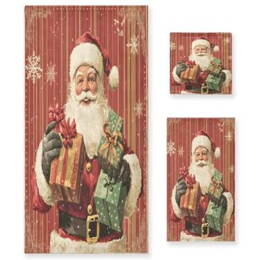 Imagem de STAYTOP Lindo Papai Noel segurando uma caixa de presente conjunto de toalhas 3 peças, toalhas de toque macio altamente absorvente de secagem rápida, 1 toalha de banho, 1 toalha de rosto, 1 toalha de