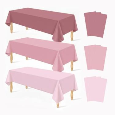 Imagem de SEBMNOO Toalha de mesa retangular de plástico rosa, toalha de mesa de plástico, descartável, à prova d'água, para aniversário, chá de bebê, Ação de Graças, decoração de festa de casamento