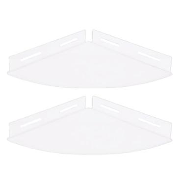 Imagem de Fockety Prateleiras Flutuantes de Canto, 2 Unidades Organizador de Caddy de Chuveiro Acrílico Prateleiras de Chuveiro de Canto Organizador Transparente de de Banheiro (Transparente)