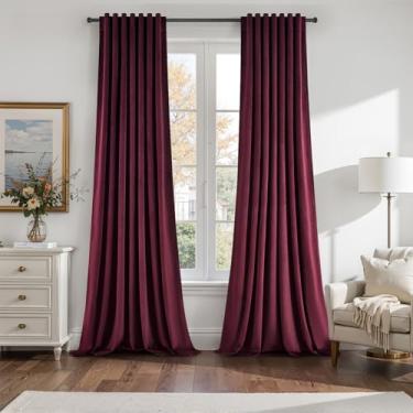 Imagem de Cortinas de veludo vinho rubi 213 cm de comprimento para sala de estar quarto elegante cortina traseira de luxo com ganchos escurecimento de quarto blackout roxo escuro cortina vermelha 2 painéis
