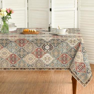 Imagem de Horaldaily Toalha de mesa boho, retangular de 152 x 213 cm, toalha de mesa rústica vintage para primavera, verão, lavável, sazonal, para festa de aniversário, cozinha, decoração de jantar