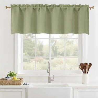 Imagem de OVZME Saia verde sálvia para janelas – cortina pequena com filtro de luz para porão de banheiro, cortina curta com bolso duplo de tecido sólido, 1 peça, 152 cm x 40 cm C