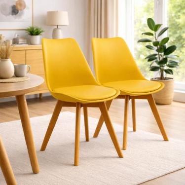 Imagem de Kit 2 Cadeiras Coloridas De Jantar Com Assento Estofado Cozinha Airbnb