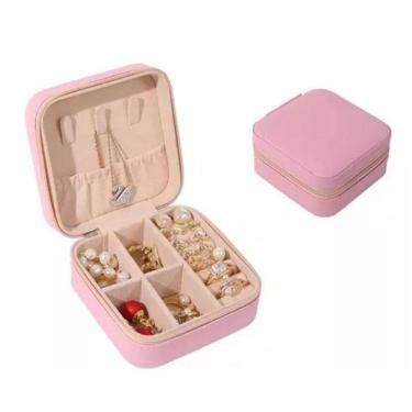 Imagem de Porta Jóias Couro Premium Rosa Tiffany 15 Compartimentos