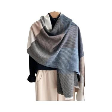 Imagem de Cachecol Feminino Oversized Color-Block Com Drapeado, Quente Para Prim