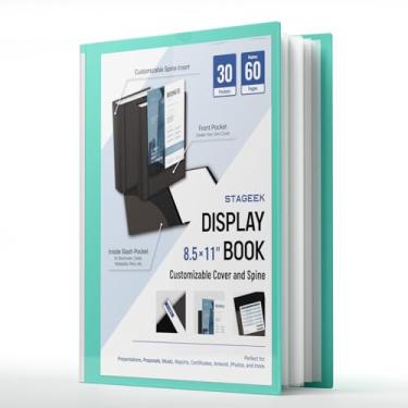 Imagem de STAGEEK Fichário de portfólio com 30 bolsos, 60 páginas, fichário de 21 x 28 cm com mangas de plástico, pasta de portfólio de arte com protetores de folhas transparentes, livro de apresentação para