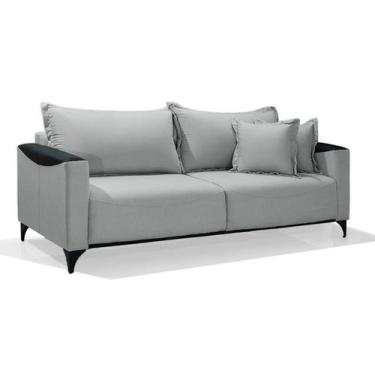 Imagem de Sofá 3 Lugares Moderno Quartzo Linho Cinza Claro - Criativa Estofados