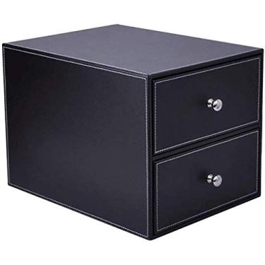Imagem de Armário de arquivo organizador de mesa com 2 gavetas para material de escritório, acessórios de mesa para monitor de computador/laptop de couro sintético (A1) (B1 B1)