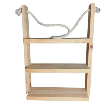 Imagem de Prateleira Madeira 3 Andares com Corda – Decorativa Design Natural Organização Elegante(1 UNIDADE)