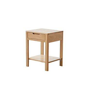 Imagem de Mesa lateral pequena mesa de cabeceira de madeira maciça para cabeceira essencial gaveta armário de armazenamento de quarto com gaveta de carvalho mesa de cabeceira prateleira de cabeceira