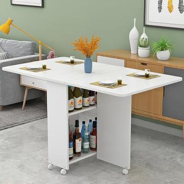 Imagem de Mesa de jantar dobrável extensível, mesa dobrável moderna, mesa de jantar com 8 rodas e prateleira de armazenamento de 2 camadas, mesa expansível multifuncional para cozinha, quarto, sala de estar