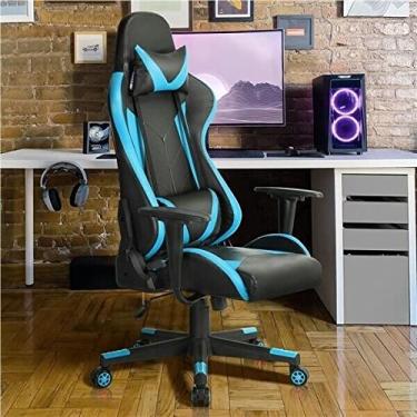 Imagem de Cadeira de escritório cadeira de jogos de computador cadeira de escritório cadeira de corrida giratória ajustável cadeira de mesa azul neon cadeira de jogos