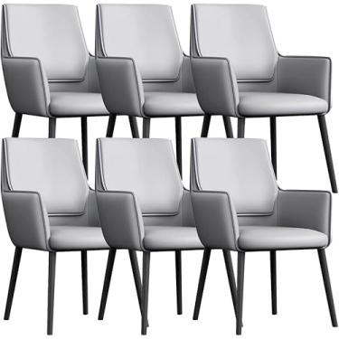 Imagem de RROUAN Cadeira de jantar com design de encosto curvo, conjunto de 6 cadeiras de cozinha, cadeira lateral com pernas de aço carbono, cadeira de maquiagem com design de largura grande, 82 x 46 x 42 cm