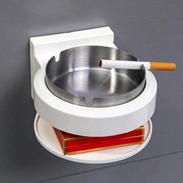 Imagem de Cinzeiro de cigarro de forma redonda montado na parede para banheiro banheiro sala de fumar uso estilo europeu moldura de camada dupla (branco 14 * 12 * 7,5 cm)