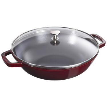 Imagem de FRIGIDEIRA WOK STAUB REDONDA EM FERRO FUNDIDO VERMELHO COM TAMPA DE VIDRO 30CM 405114660