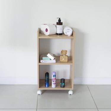 Imagem de Estante Multiuso Armário Móvel Para Banheiro Carvalho Com Rodinhas 40cm