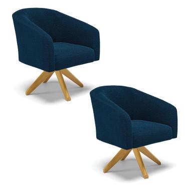 Imagem de Poltrona Decorativa Giratória Ma30 Kit 2 Stella Bouclê Azul D03 - D'rossi