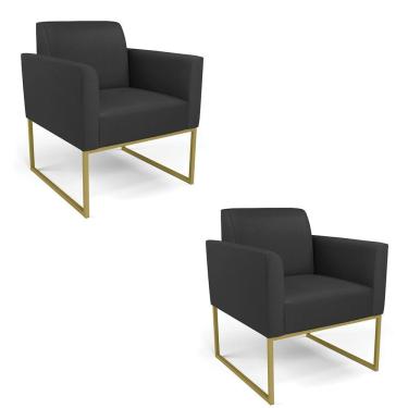 Imagem de Kit 2 Poltronas Base Industrial Dourado Marisa Corino Preto D03 - D'rossi