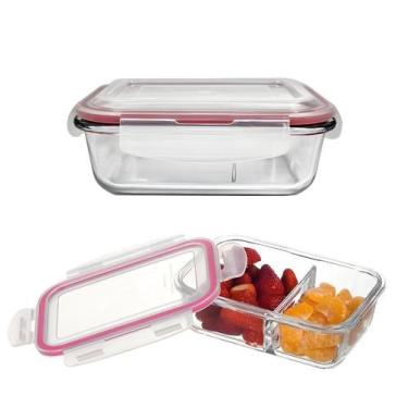 Imagem de Potes De Vidro Marmita Com 2 Divisórias Tampa Hermético 4 Travas 930ml