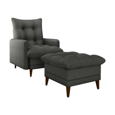 Imagem de Poltrona De Amamentação Com Puff Montreal Suede Chumbo Matrix Linho Chumbo