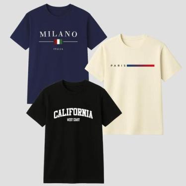 Imagem de Kit 3 Camisa Camiseta Masculina Estilosa Casual 100 Algodão Confortave