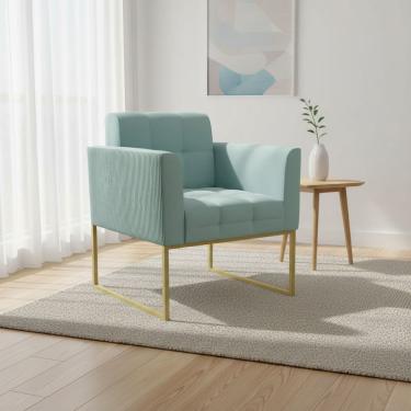 Imagem de Poltrona Sala Decorativa Elisa Base Industrial Dourada Cotelê Ext-veludo D03 - D'rossi Menta