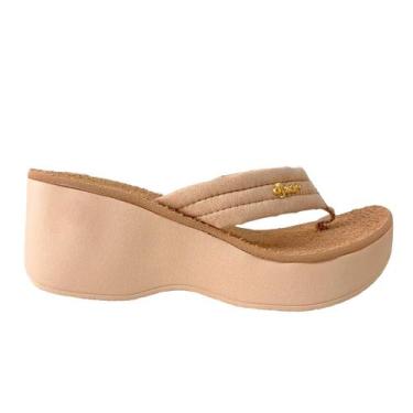 Imagem de Tamanco Dijean 276 Plataforma Anabela Chinelo Sandalia Dedo, Nude, 35