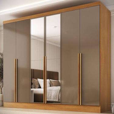 Imagem de Guarda-roupa 100% Mdf 6 Portas 3 Gavetas com Espelhos Lisboa Espresso Móveis Cinamomo / Cappuccino