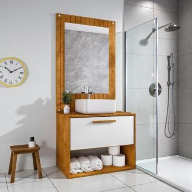 Imagem de Conjunto Gabinete Cuba Espelho Banheiro Naturalle Branco - Drop de Cas