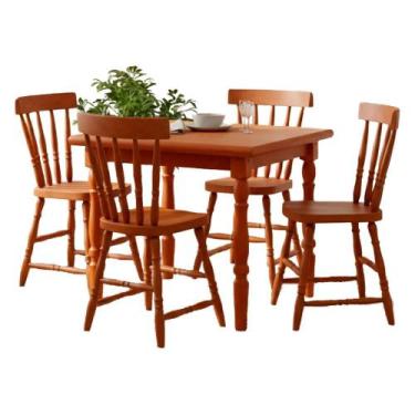 Imagem de Mesa Quadrada 80X80 04 Cadeiras Madeira Macica Pes Torneados Marjori -