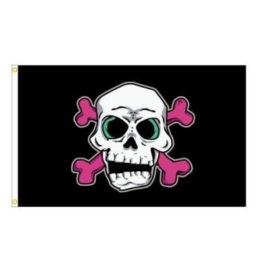 Imagem de Tapeçaria para pendurar na parede, caveira e ossos cruzados, decoração