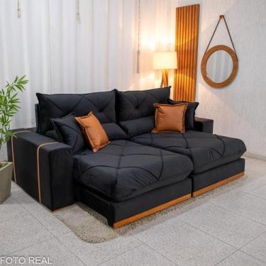 Imagem de Sofá Retrátil Reclinável Gran Bello 2.00m Veludo Preto - Molas Ensacad