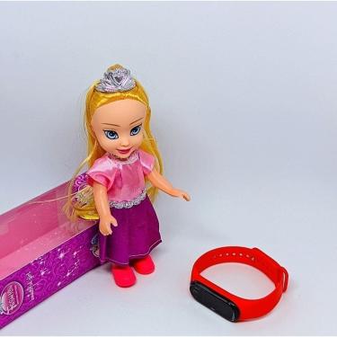 Imagem de Kit Relógio Infantil Digital Led Feminino Hora Calendario + Mini Boneca Princesa Disney Articulada Acessórios Coroa