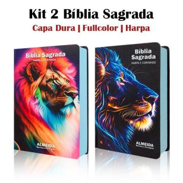 Imagem de Kit 2 Biblias Sagrada Letra Gigante Luxo Popular - Leão Raio Azul e Le