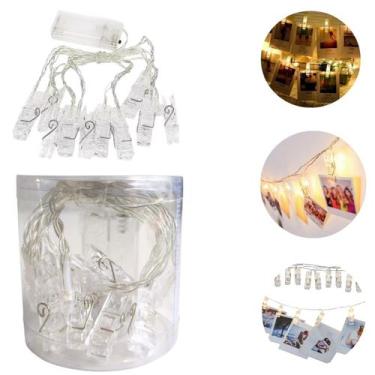 Imagem de 2 Varal Led 1,20mt 10 Foto Fio Fita Luz Cordão Pregador Decoração - Fl