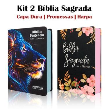 Imagem de Kit 2 Biblias Sagrada Letra Gigante Luxo Popular - Black Flowers e Leã