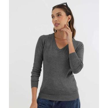 Imagem de Suéter Feminino Mescla Gola V Marisa Cinza-49139, Cinza, P