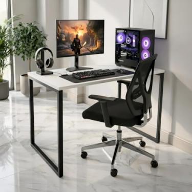 Imagem de Mesa Escrivaninha Gamer Estilo Industrial 100x60cm MDF Premium Branco e Aço Carbono